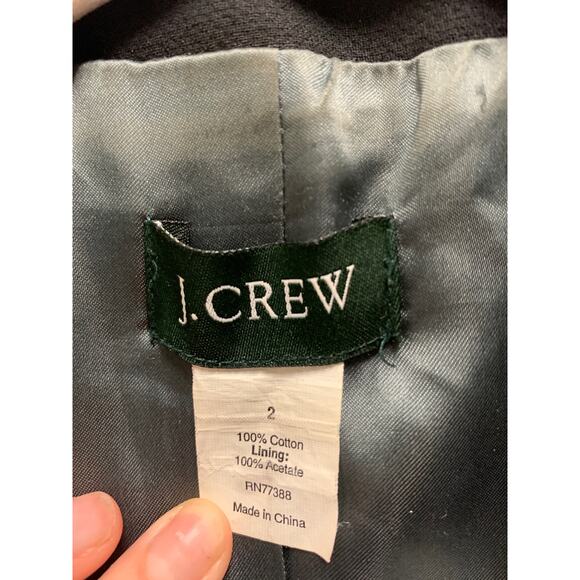 J. Crew Black Cotton Ruffle Gamine Tie Waist Fitted Peacoat Midi Jacket Size 2 - Picture 8 of 8